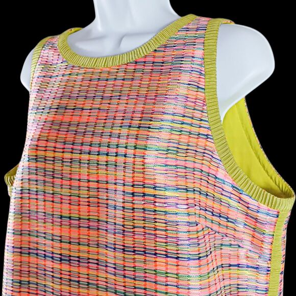 Alex Marie Sleeveless Neon Trim Tweed Shift Dress Size 14 Multicolor Woven Mod - Picture 3 of 8